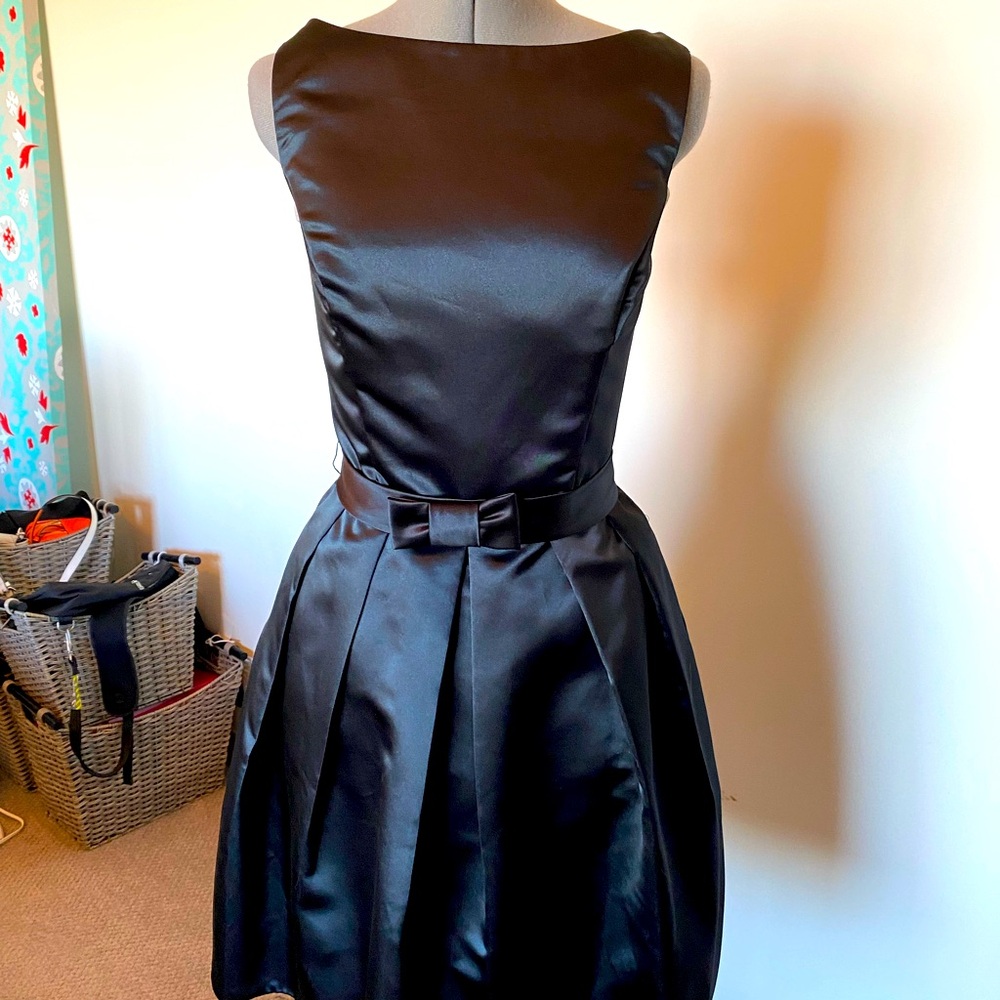 Mon Cheri Black Satin Midi Dress